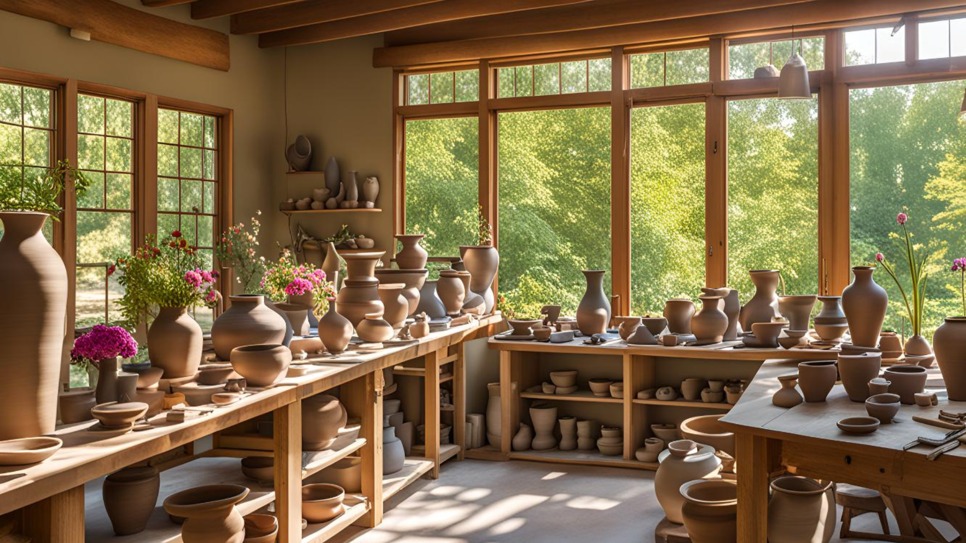 People making pottery together at a calm studio table